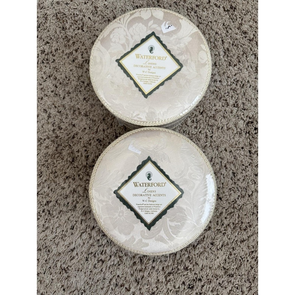 Waterford Linens Essex Court WC Designs Large Round Linen Keepsake‎ Box Lot Of 2